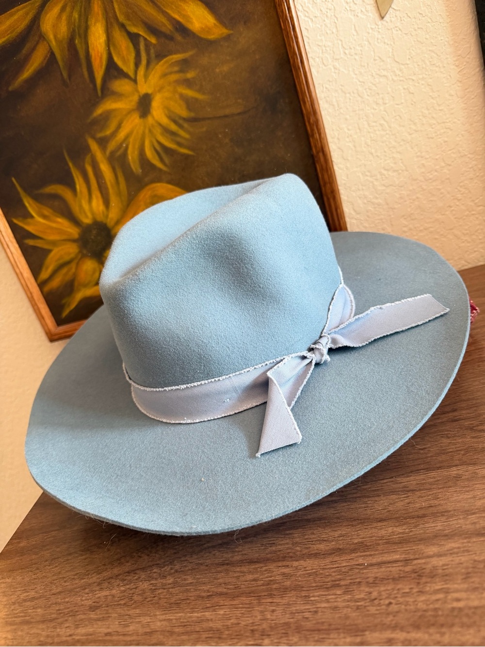 Olive & Pique Blue Wool Rancher Hat | Wide Brim Felt Fedora | Dusty Blue Western